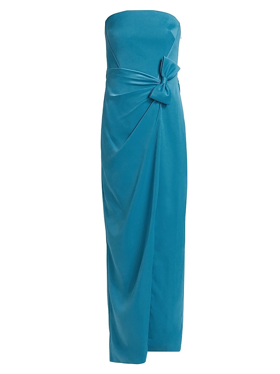Women's Ceil Satin Strapless Bow-Waist Tulip-Hem Gown - Ocean Blue - Size XL