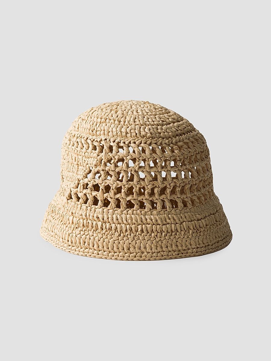 Women's Crochet Bucket Hat - Beige - Size Small