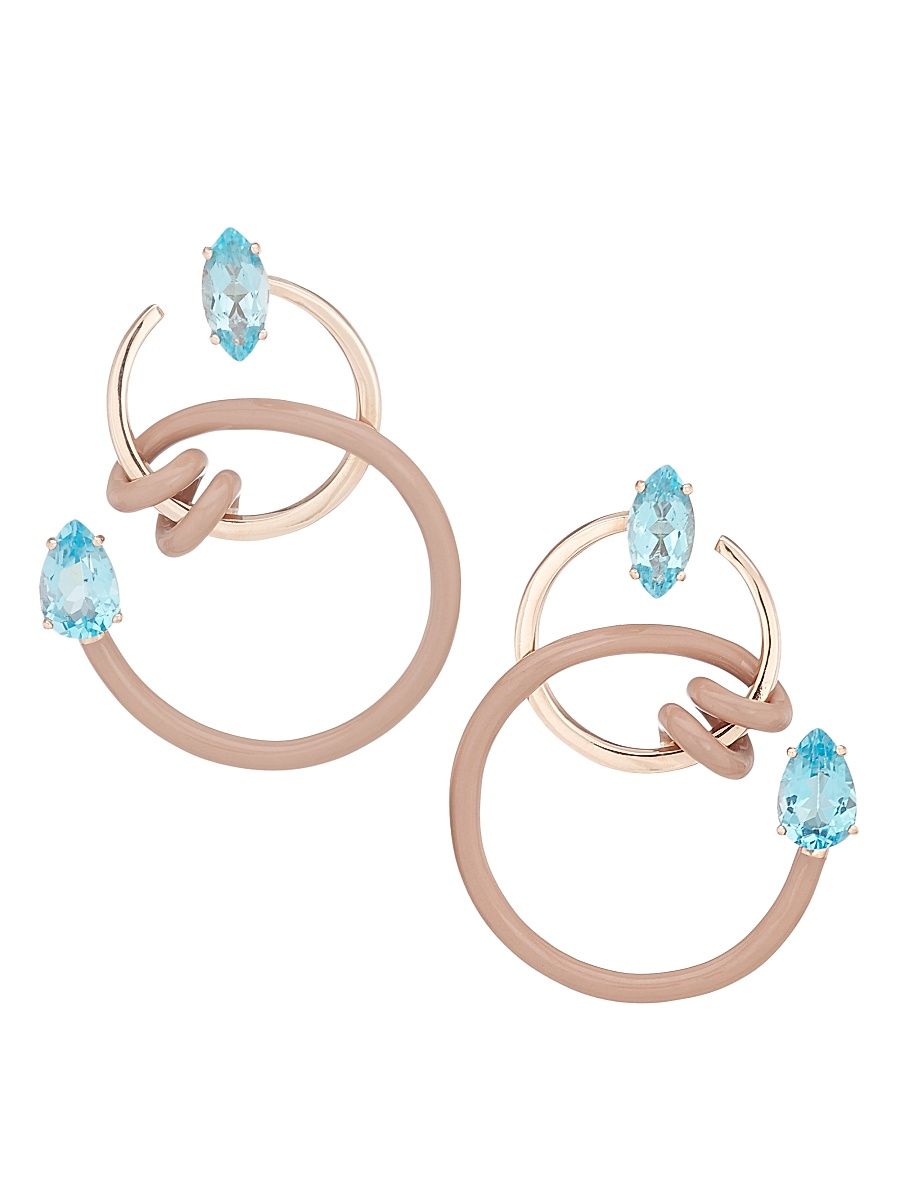 Women's Single Curl Vine Goldtone Sterling Silver, Enamel & Blue Topaz Drop Earrings - Taupe