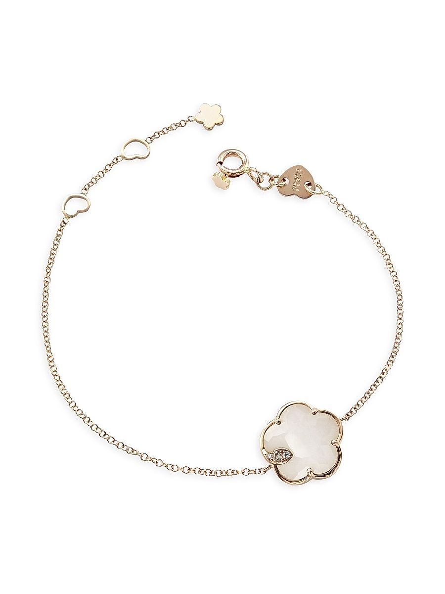 Women's Petit Joli 18K Rose Gold, White Agate, & Diamond Flower Charm Bracelet - White
