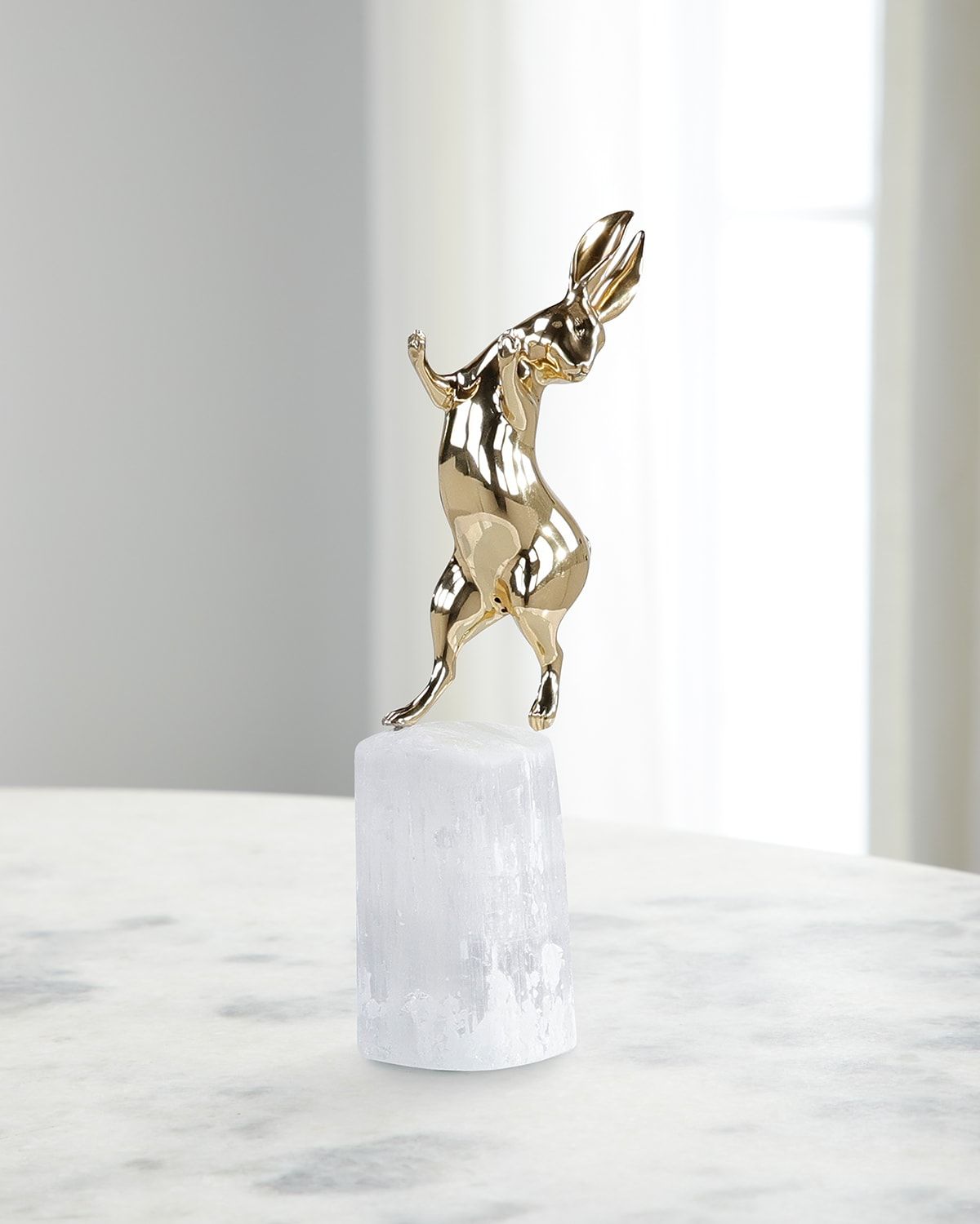 Dancing Bunny Sculpture on Selenite