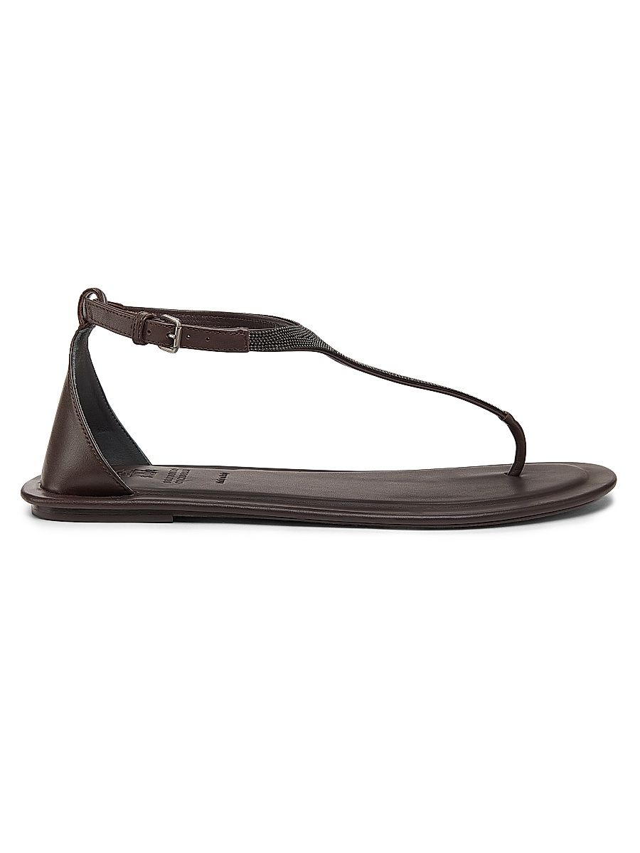 Women's Monili Leather T-Strap Sandals - Dark Brown - Size 10