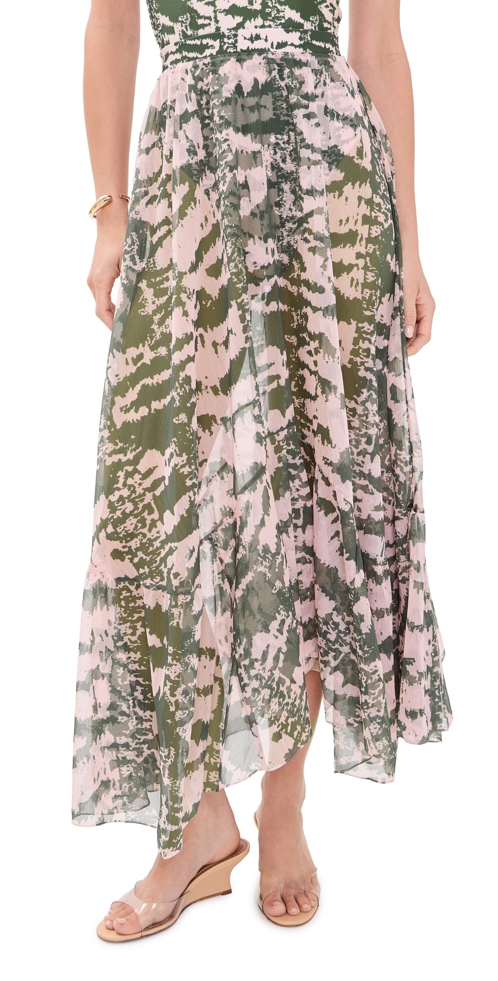 PatBO Botanic Stripe Long Coverup Skirt Green M