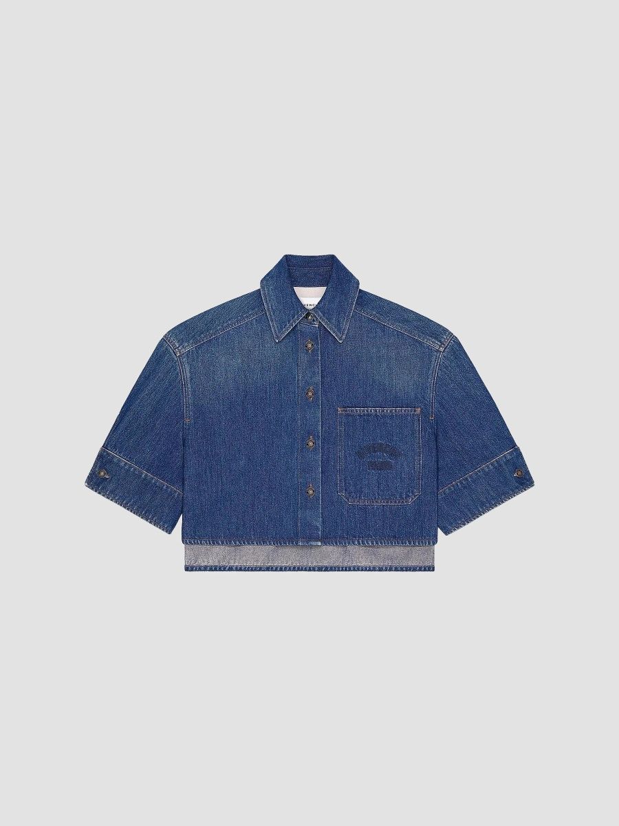 Givenchy Women's Cropped Cocoon Shirt in Medium Clue Denim - Medium Blue - Size 12