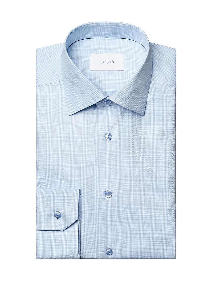 Men's Contemporary-Fit Check Cotton-Blend Shirt - Light Blue - Size 18