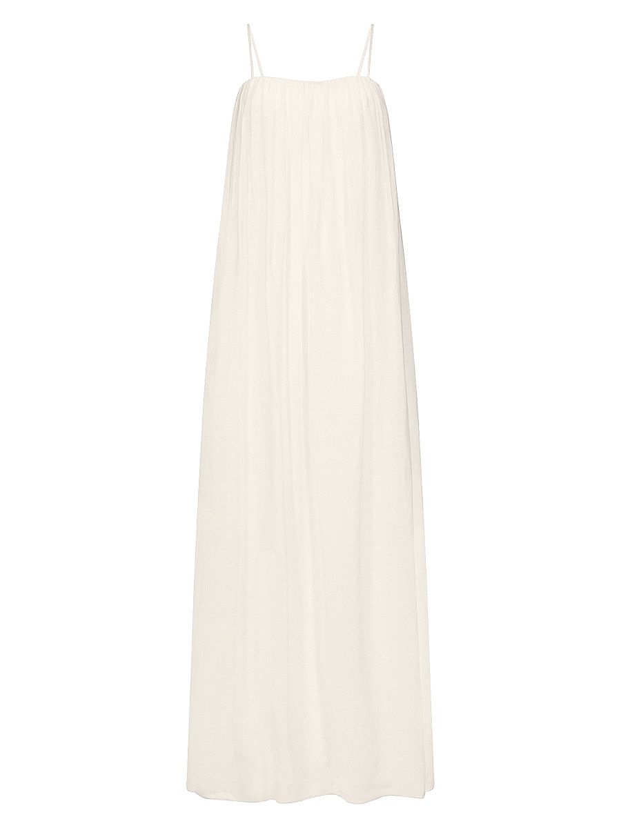 Women's Shirred Linen-Blend Maxi Dress - Ivory - Size 0