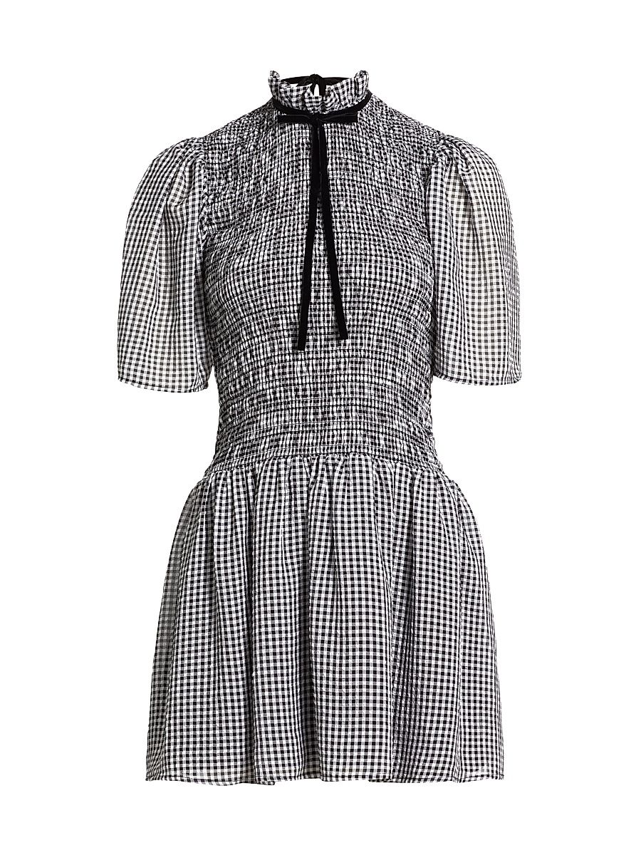 Women's Gingham Smocked Minidress - Black - Size 14