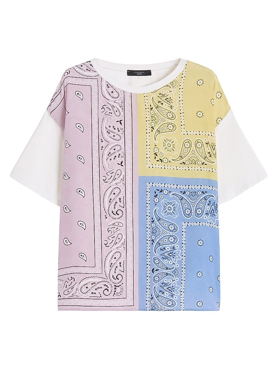 Women's Printed Silk and Stretch Cotton Jersey T-Shirt - Multicolour - Size XL
