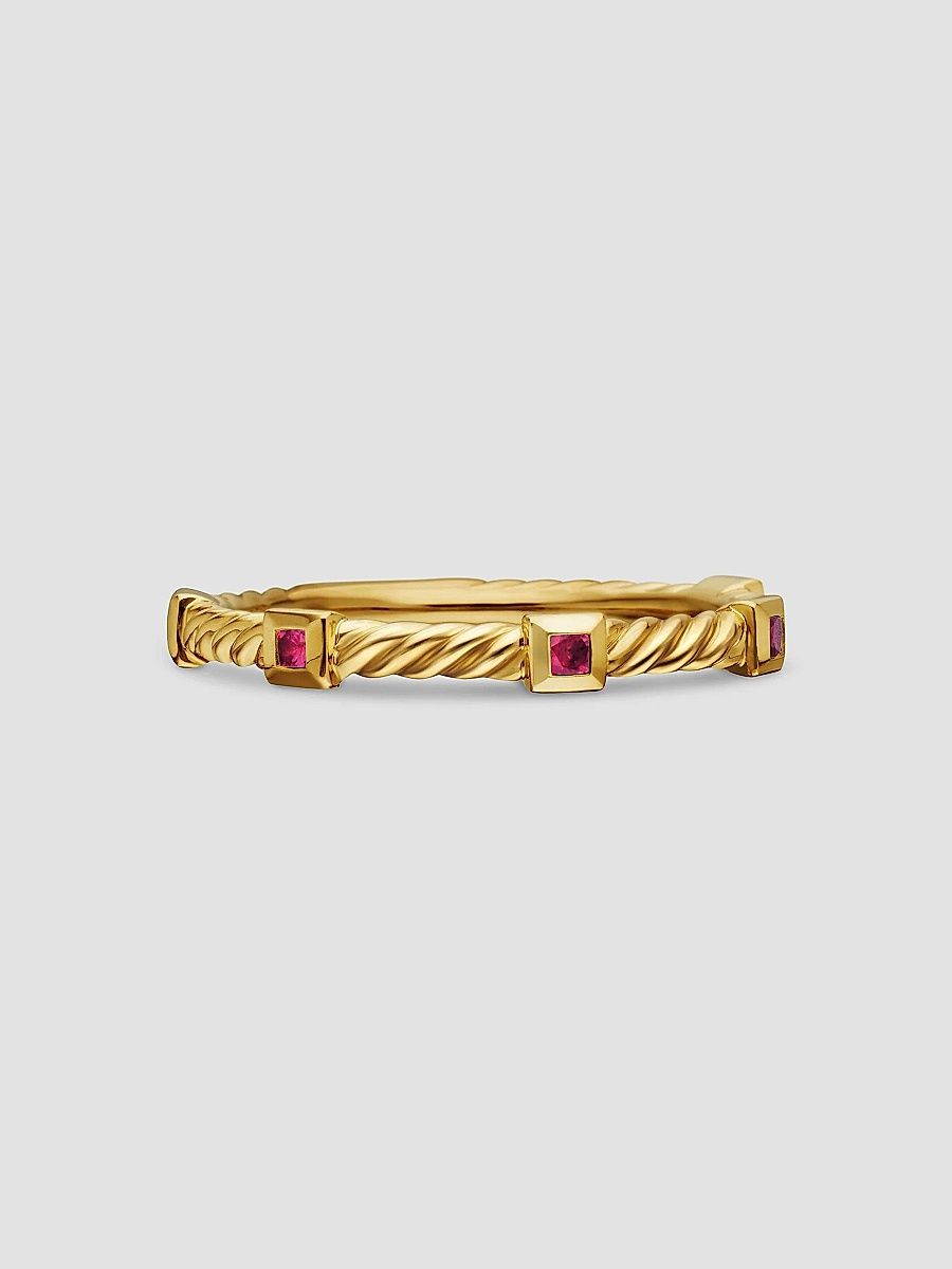David Yurman Women's Cable Collectibles Stack Ring in 18K Yellow Gold - Ruby - Size 5