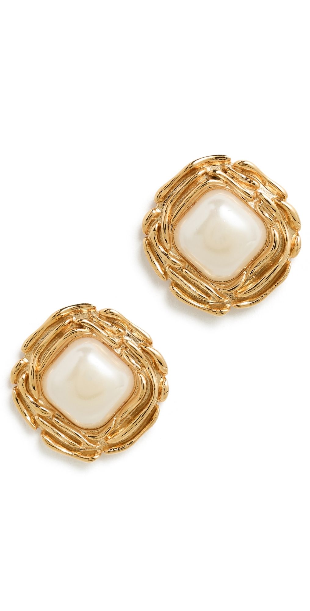 By Adina Eden Textured Frame Pearl Stud Earrings White One Size