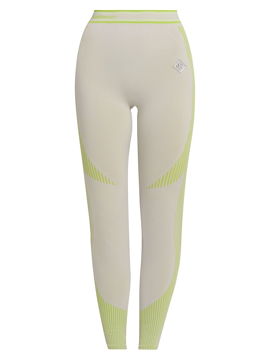 Rib-Knit Seamless Leggings - Grey Lime - Size Large