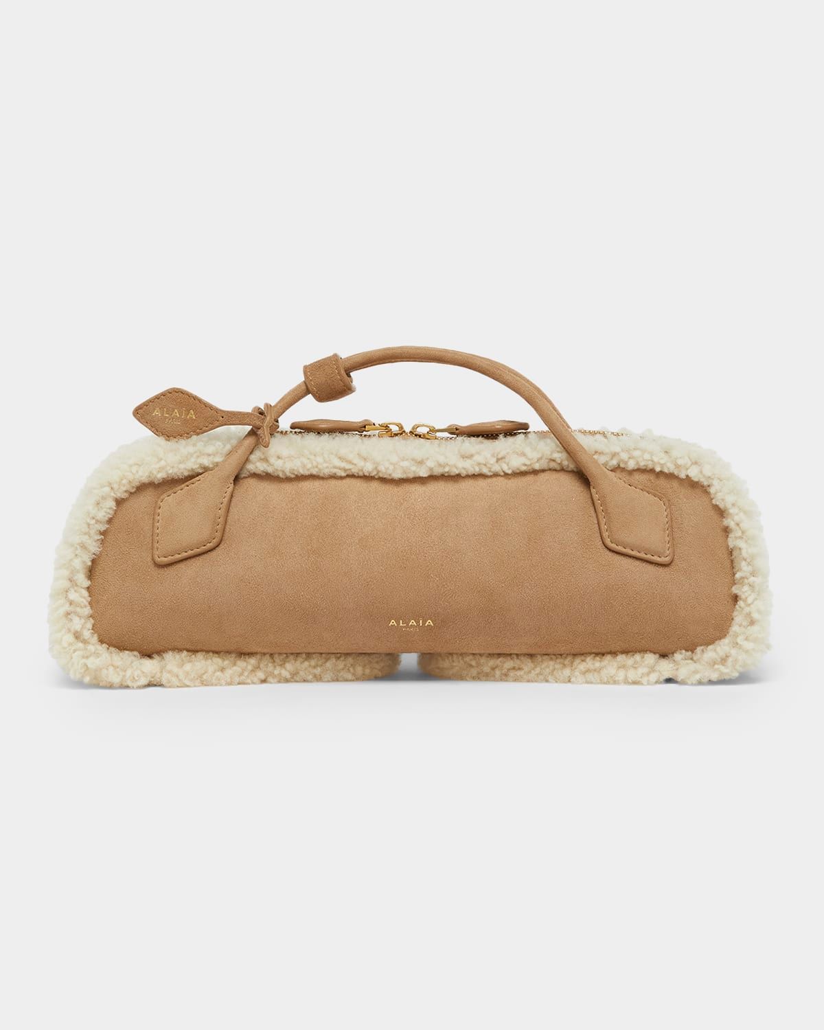 Le Teckel Medium Suede & Shearling Top-Handle Bag
