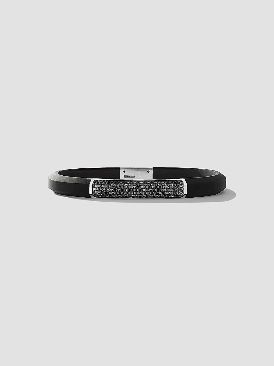 David Yurman Men's Streamline ID Bracelet in Rubber - Black Diamond - Size Medium