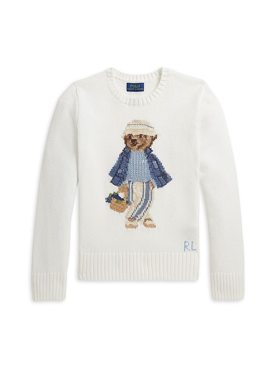 Little Girl's & Girl's Polo Bear Cotton Sweater - Deckwash White - Size 6