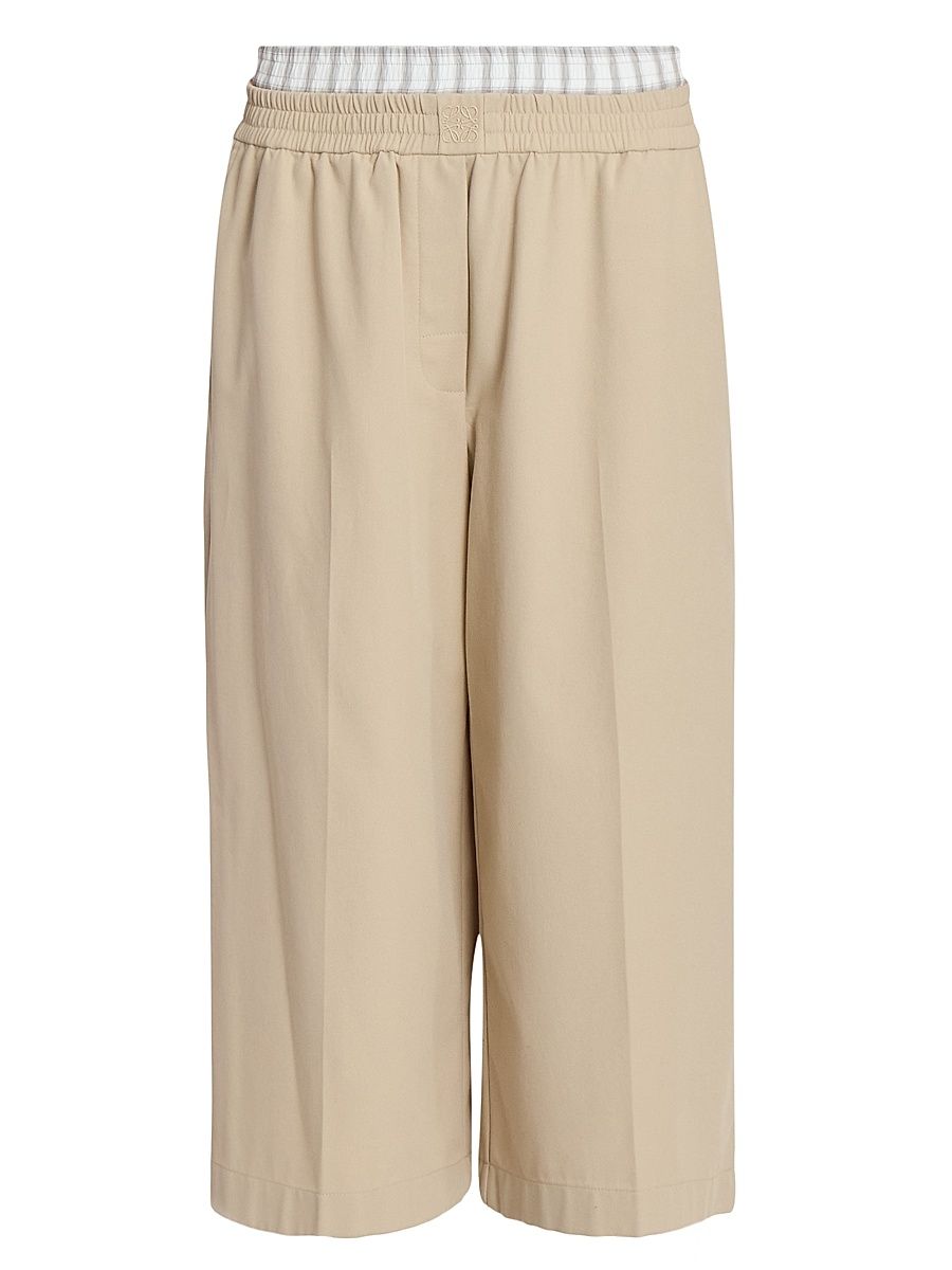 Women's Cotton-Blend Crop Trousers - Beige - Size Large