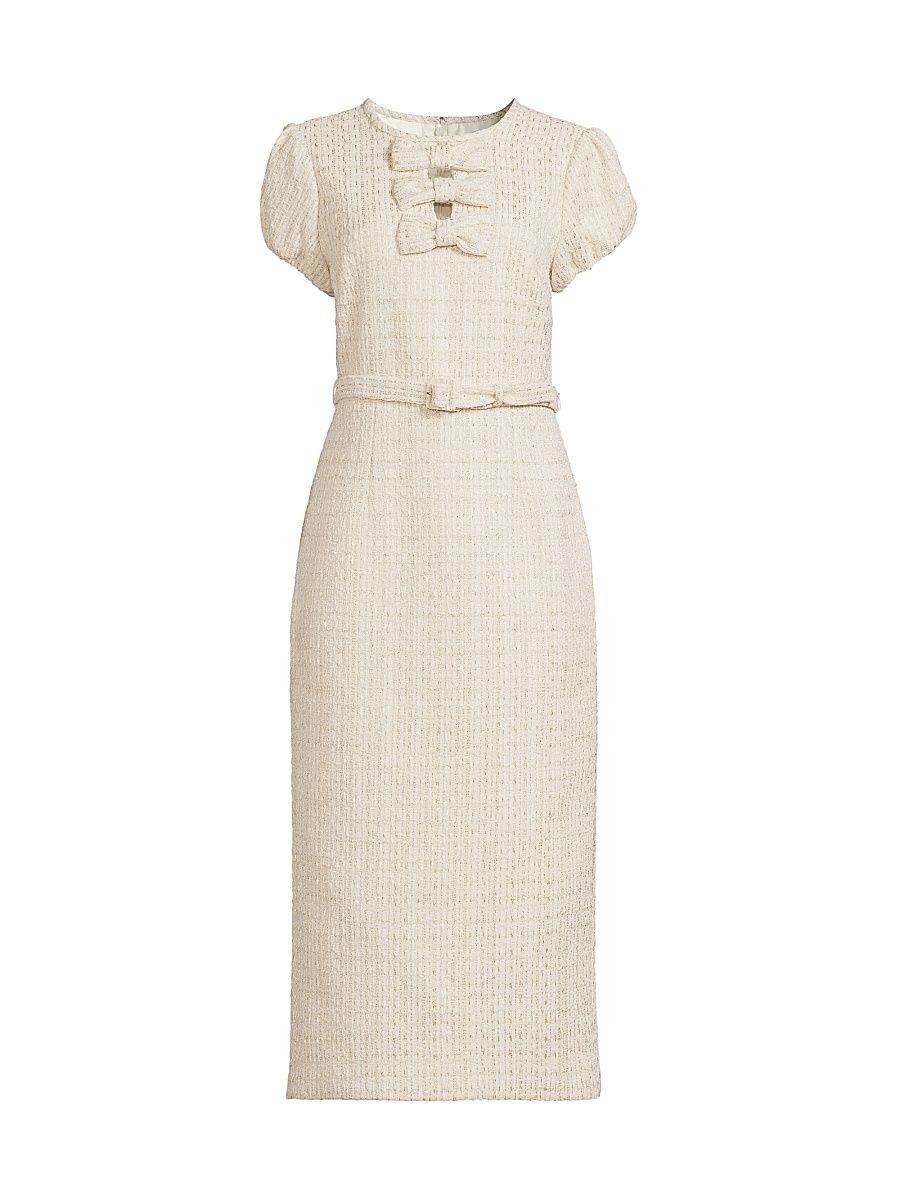 Women's Vonne Bow-Detail Metallic Bouclé Midi-Dress - White Multi - Size 12