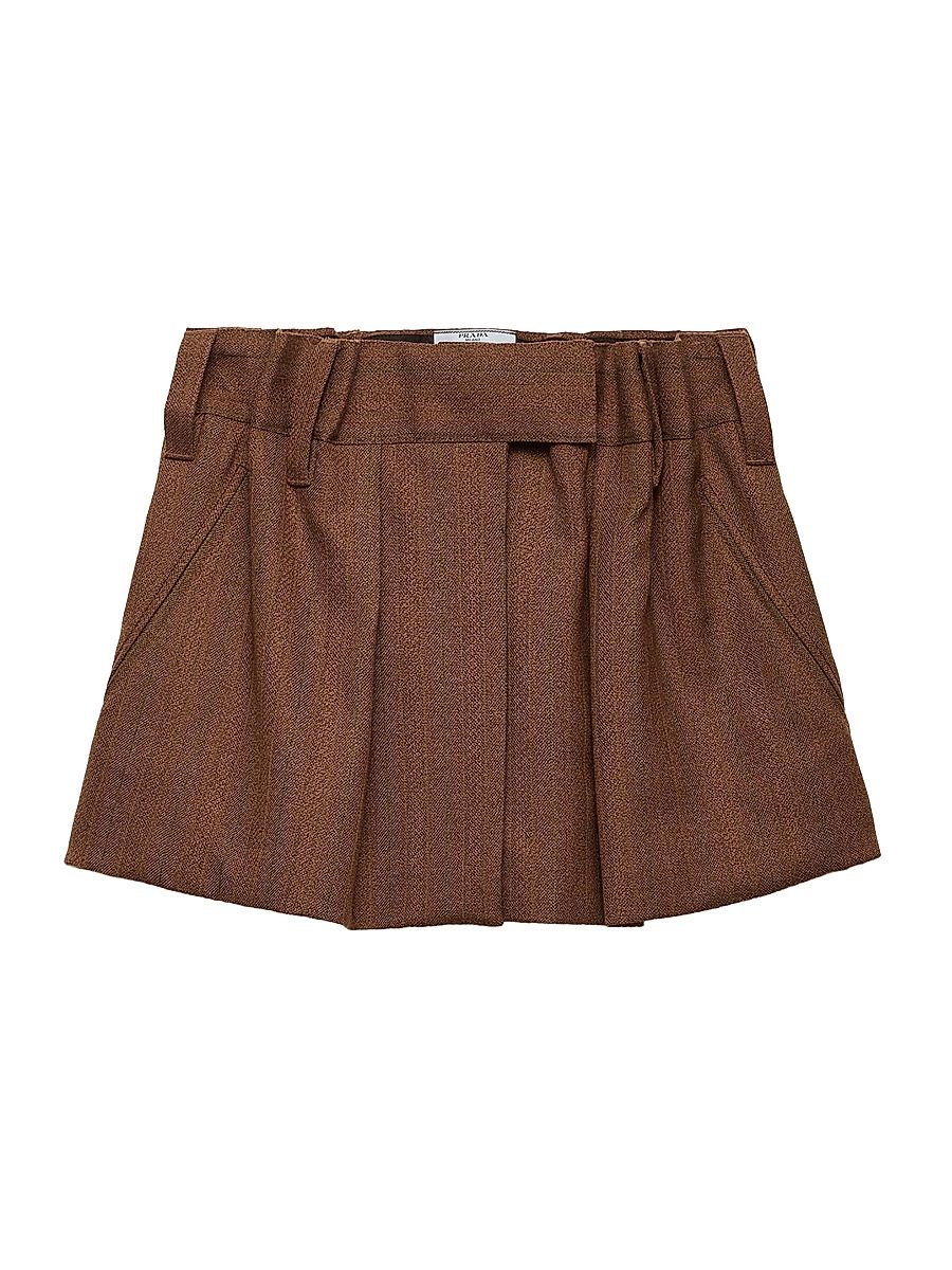 Women's Pinstriped Mouline Wool Miniskirt - Brown - Size 8