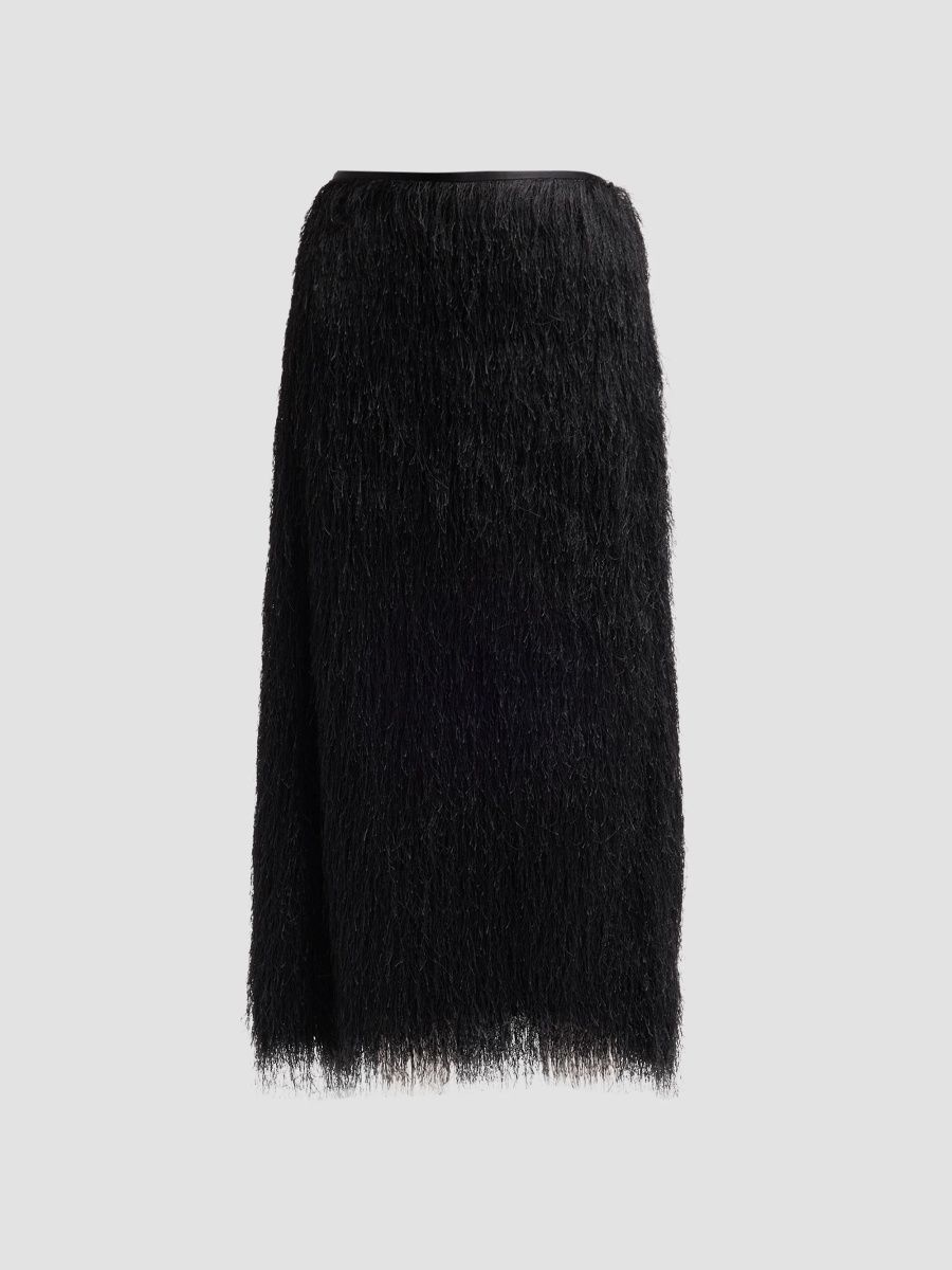 A. L.C. Women's Phoebe Fringed Midi Skirt - Black - Size 14