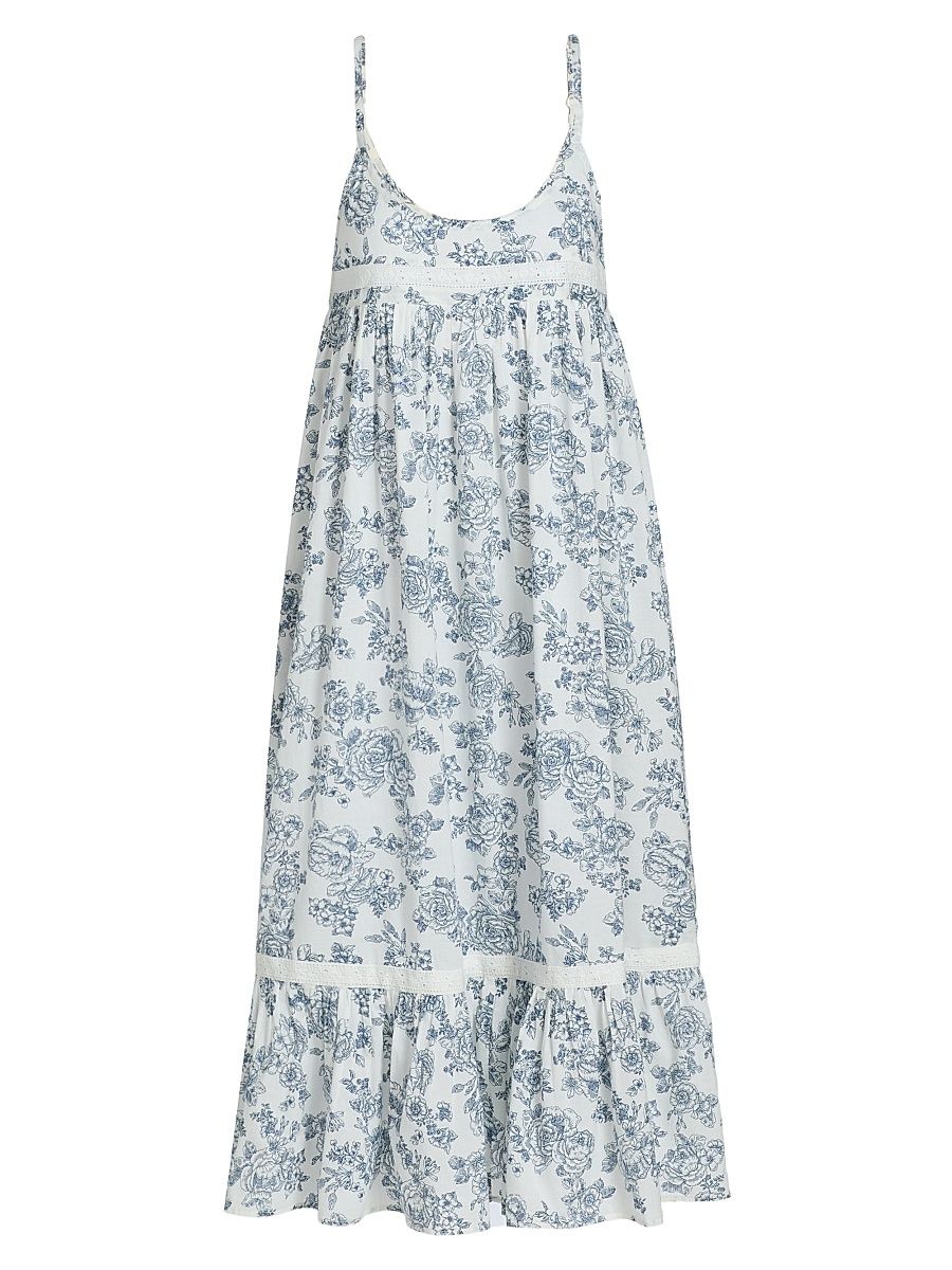 Women's Nostalgia Strappy Floral Cotton Nightie - White - Size XL