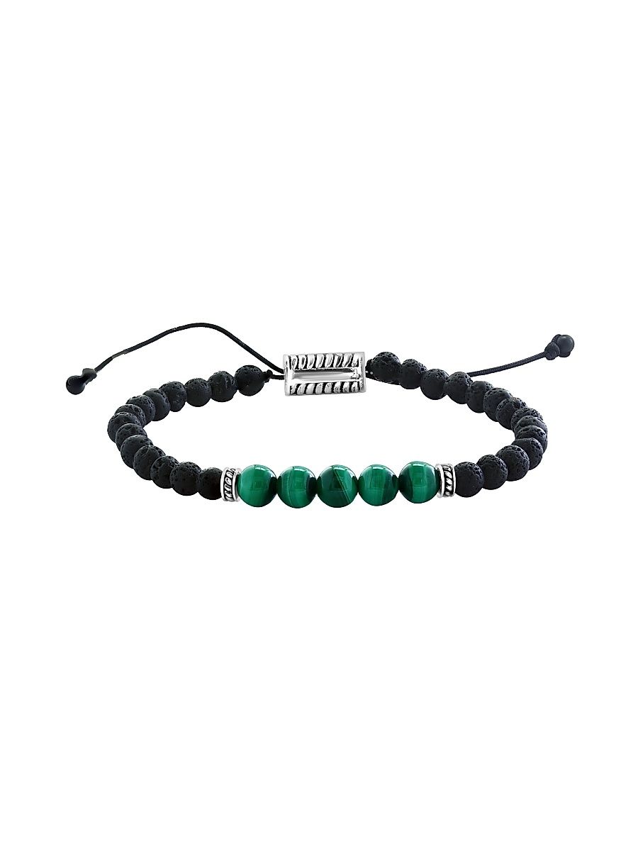 Women's Sterling Silver, Lava & Malachite Beaded Bracelet - Sterling Silver