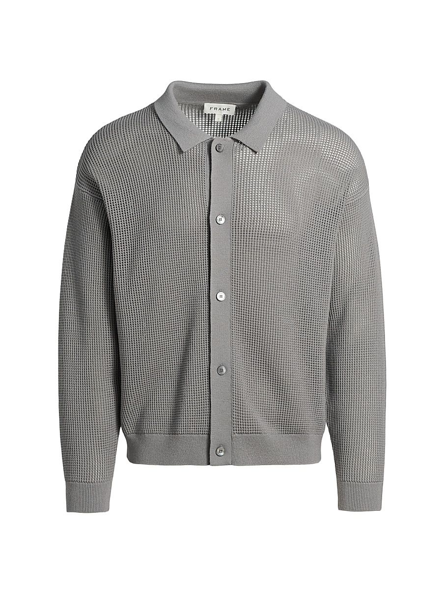 Men's Open Knit Cardigan - Cloud Grey - Size Large