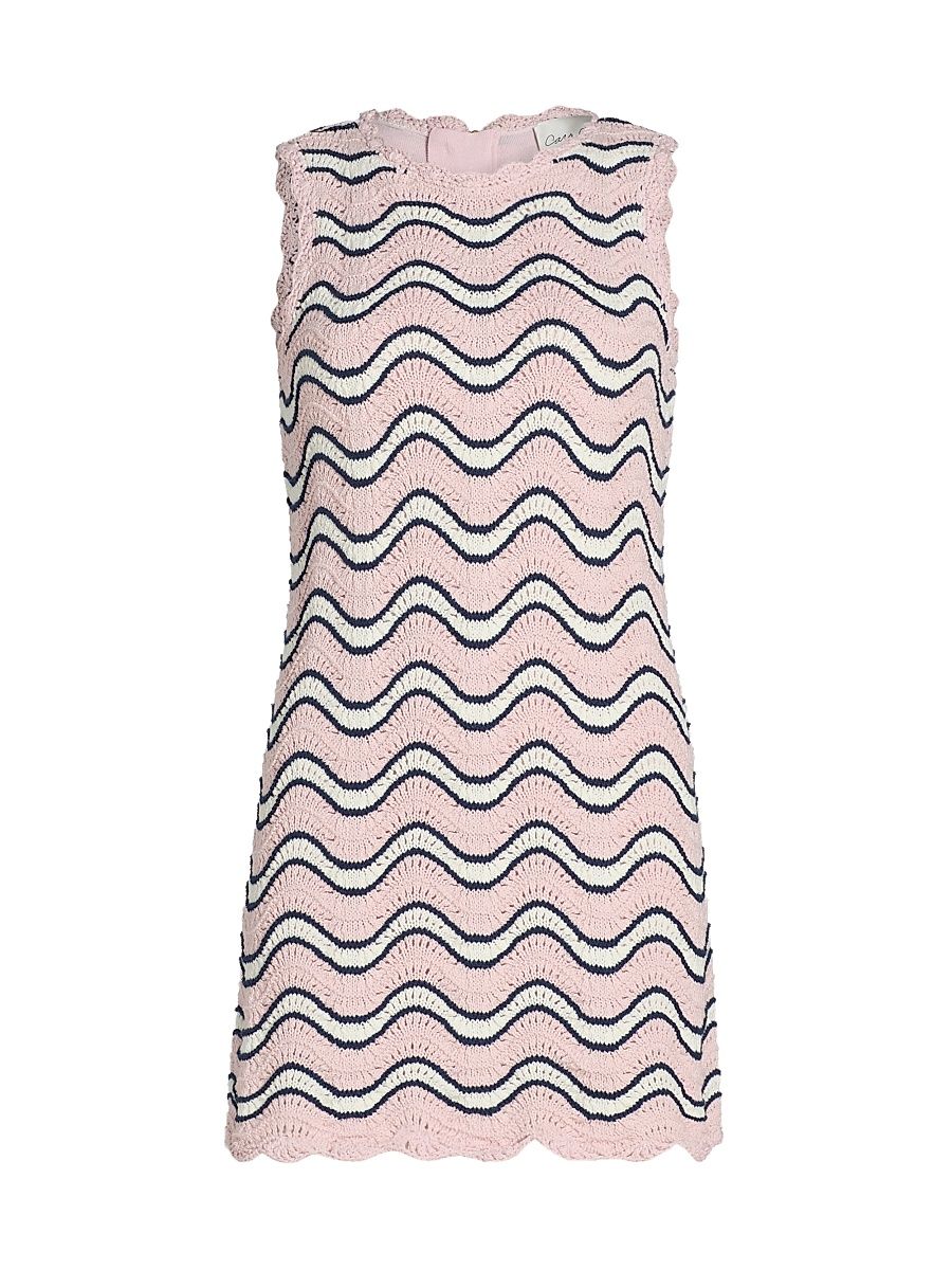 Women's Suzi Wavy Stripe Knit Minidress - Pink Blue Crochet Wavy Stripe - Size XL