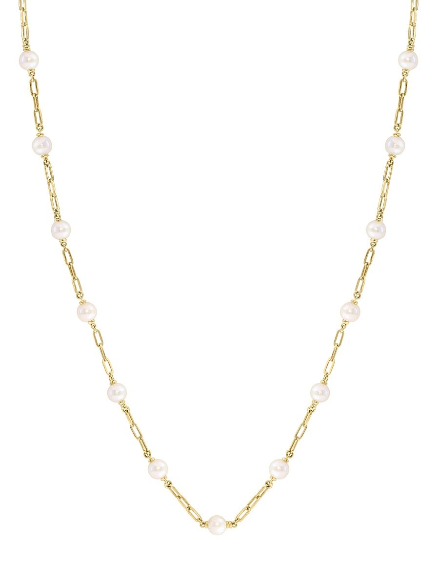 Women's 14K Yellow Gold & Freshwater Pearl Station Necklace - Yellow Gold