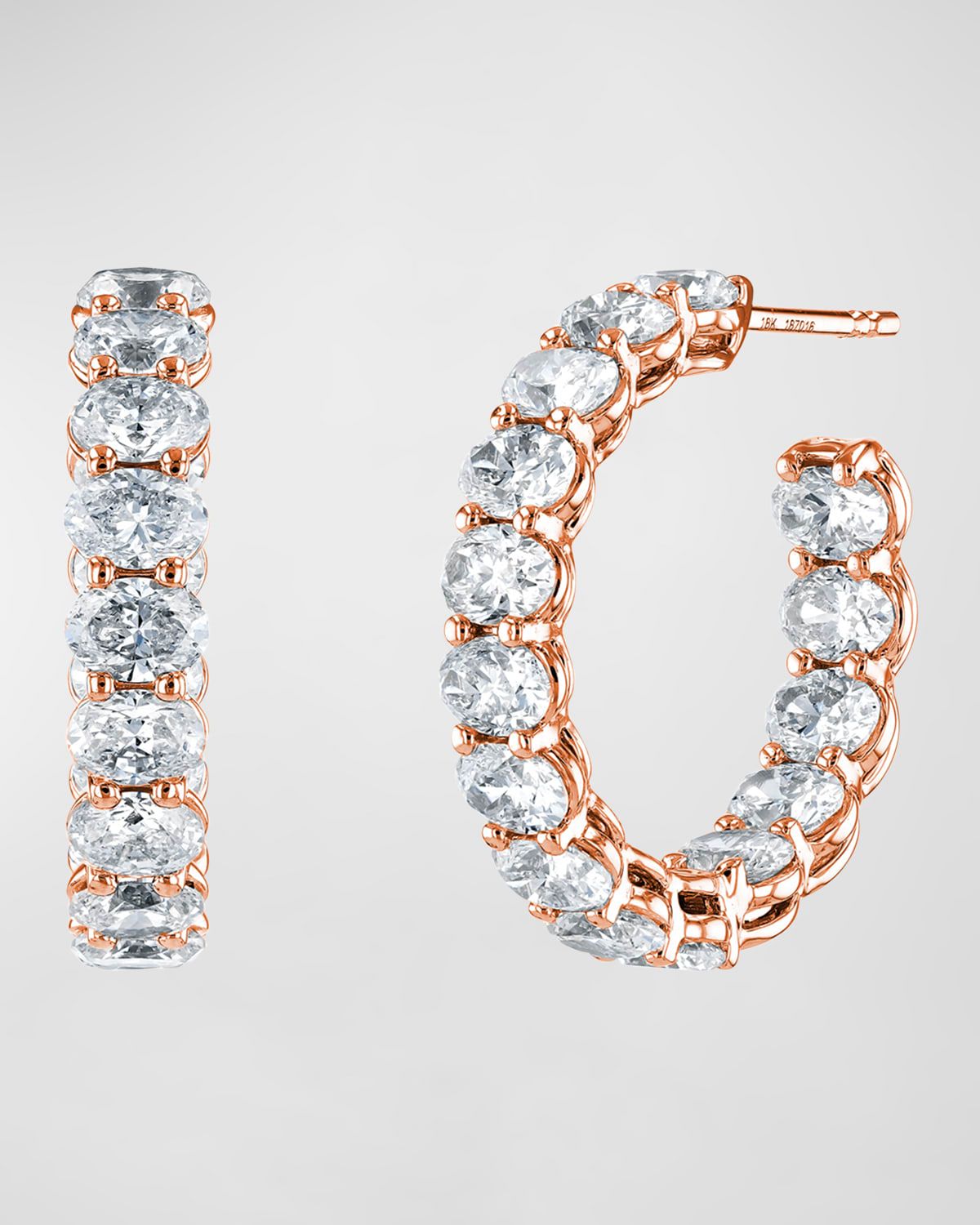 18K Gold East-West Oval-Cut Diamond Hoop Earrings, 4.4tcw/0.75"L
