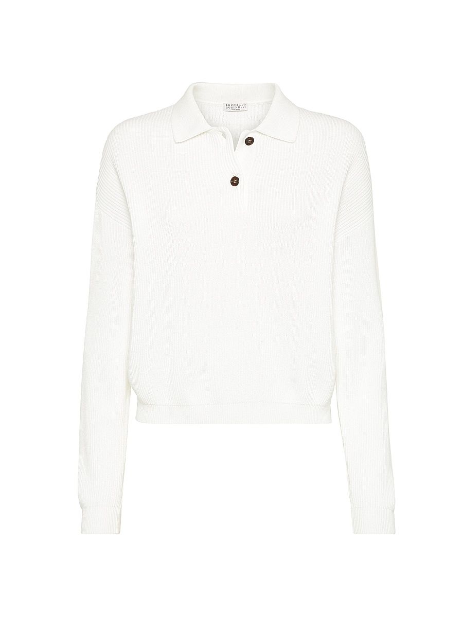 Women's Cotton English Rib Knit Polo Shirt with Monili - Panama - Size XXS