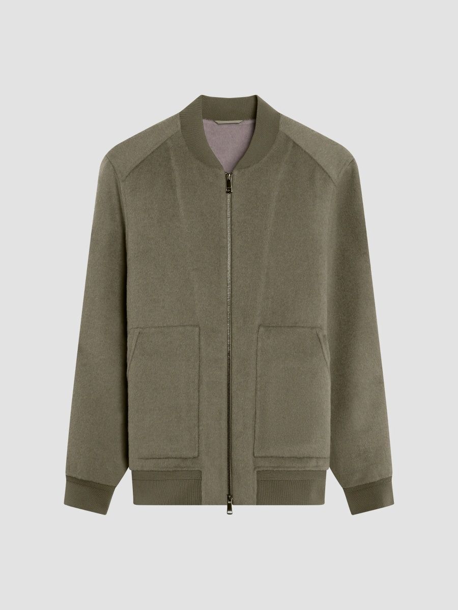 Bugatchi Men's Wool-Blend Bomber Jacket - Olive - Size XL