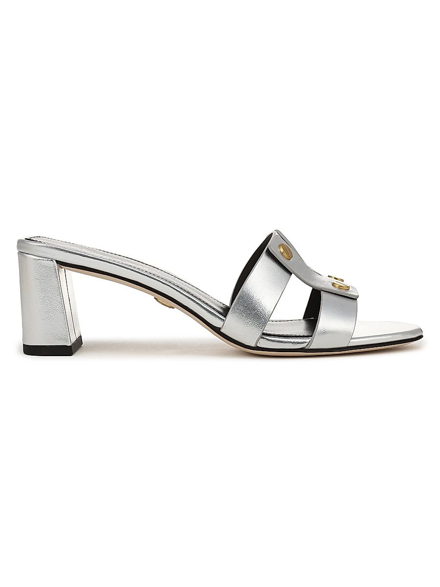 Women's Via 55MM Leather Block Sandals - Silver - Size 11