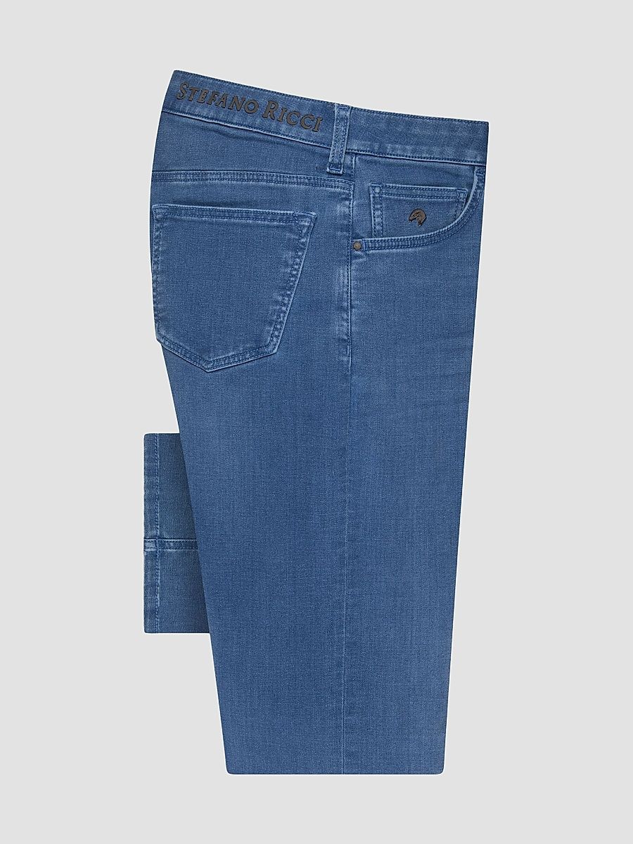 Men's Cotton Blend Tapered Jeans - Blue - Size 44