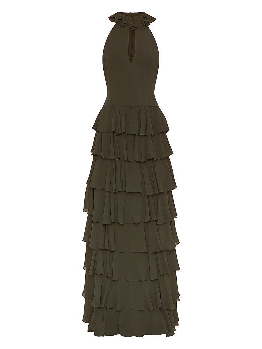 Women's Yasira Ruffled Tiered Maxi Dress - Espresso - Size 12