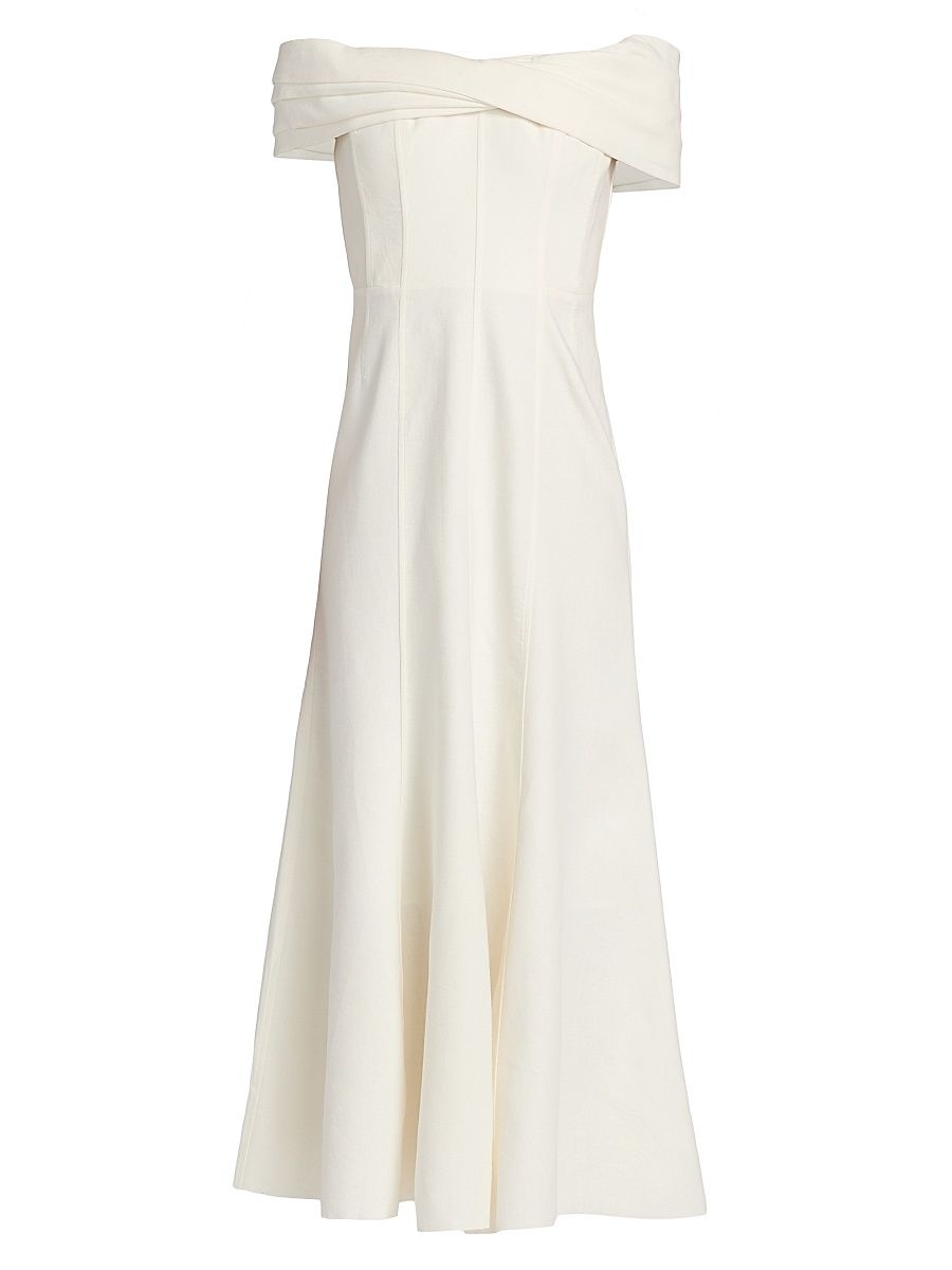 Women's Ariana Linen-Blend Twist-Front Midi-Dress - Ivory - Size 6