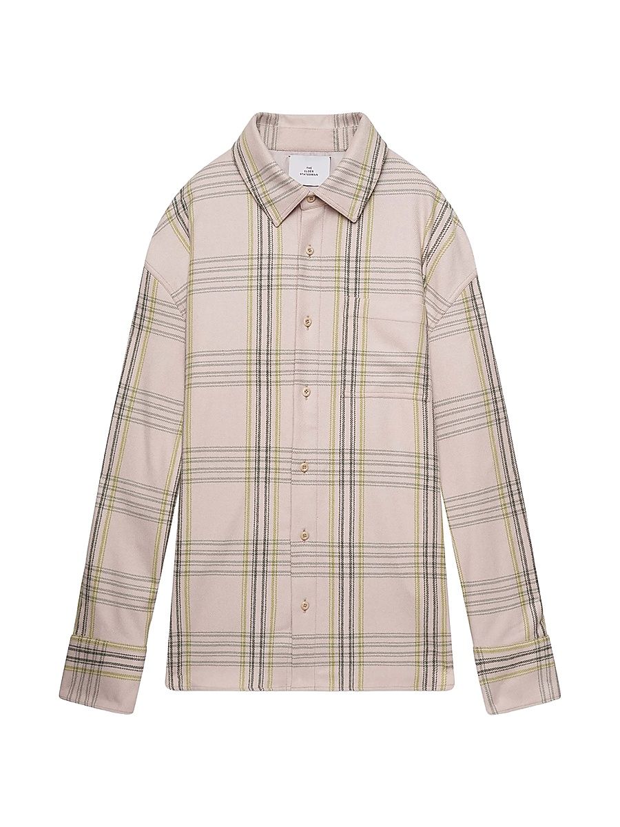 Men's Cashlite Plaid Wool-Silk Blend Shirt Jacket - Snap Pea Plaid - Size XL