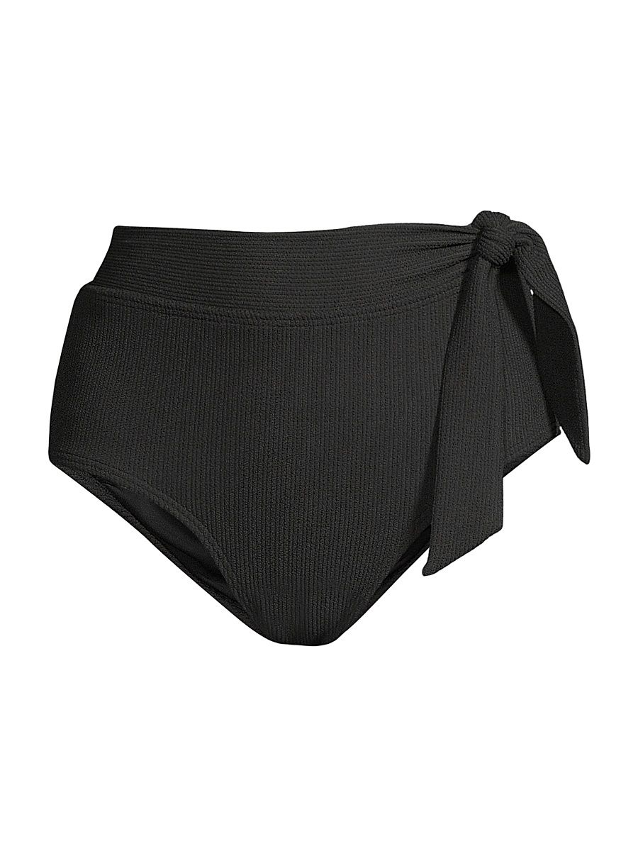 Women's Tie-Waist Bikini Bottom - Black Texture - Size Large