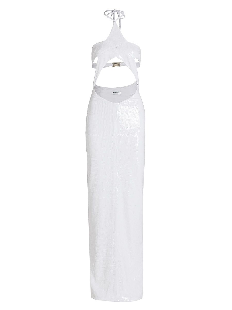 Women's Metallic Halter Gown - White - Size 8