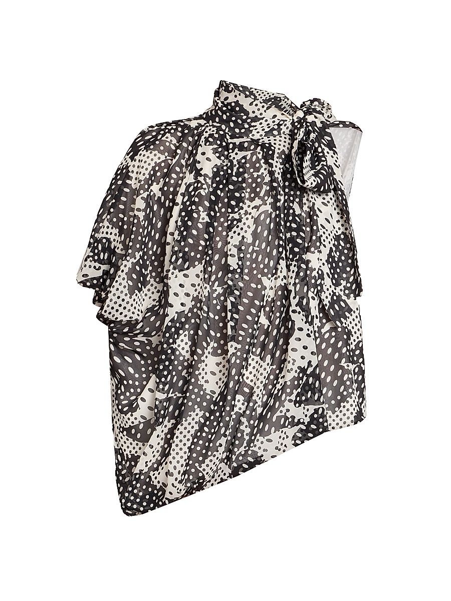 Women's Crunch Printed Scarf Balloon Top - Ecru - Size Medium