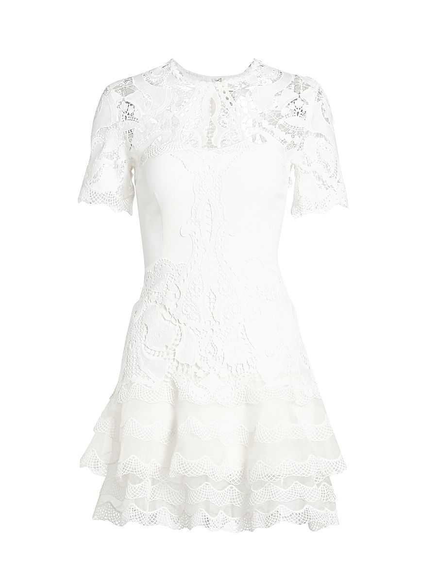 Women's Lace Appliqué A-Line Minidress - White - Size 8