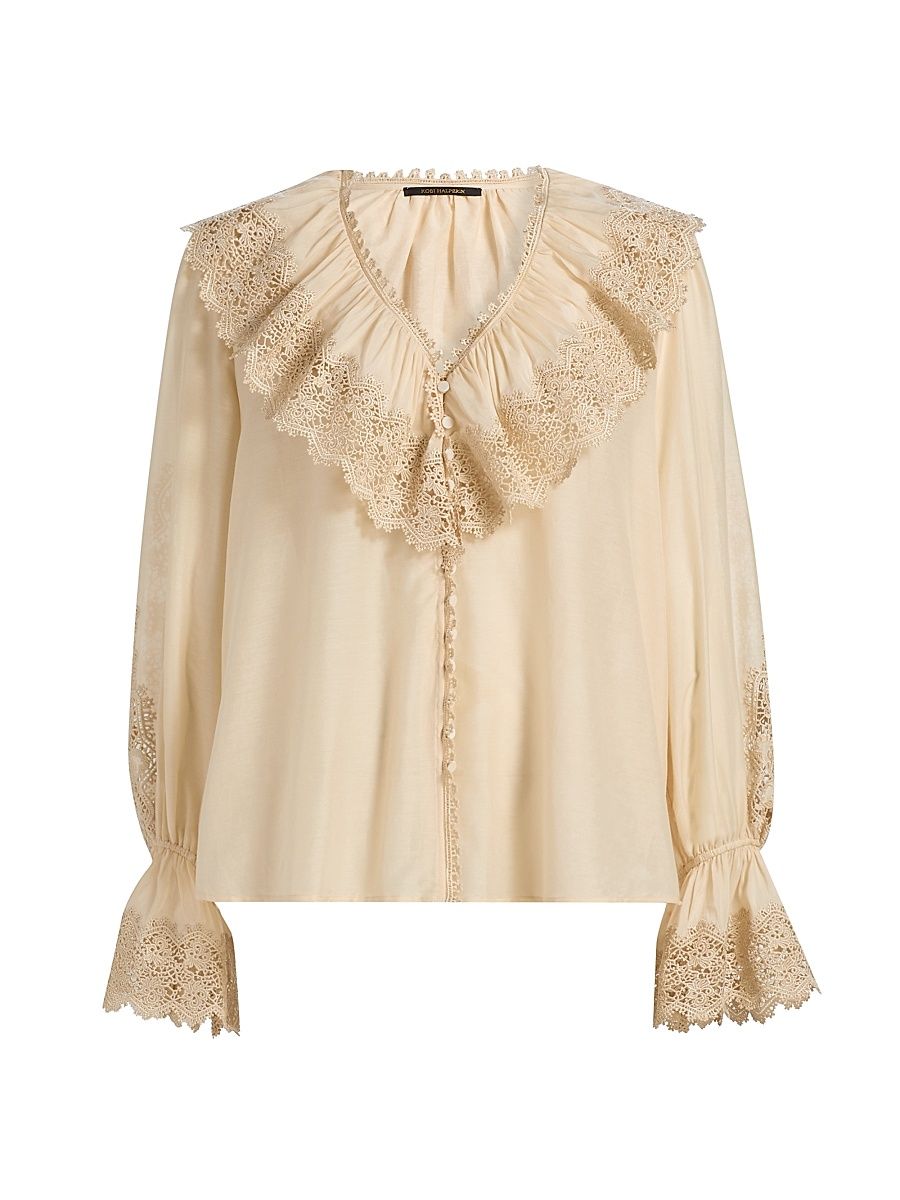 Women's Arielle Cotton-Silk Ruffle Blouse - Ecru - Size XL