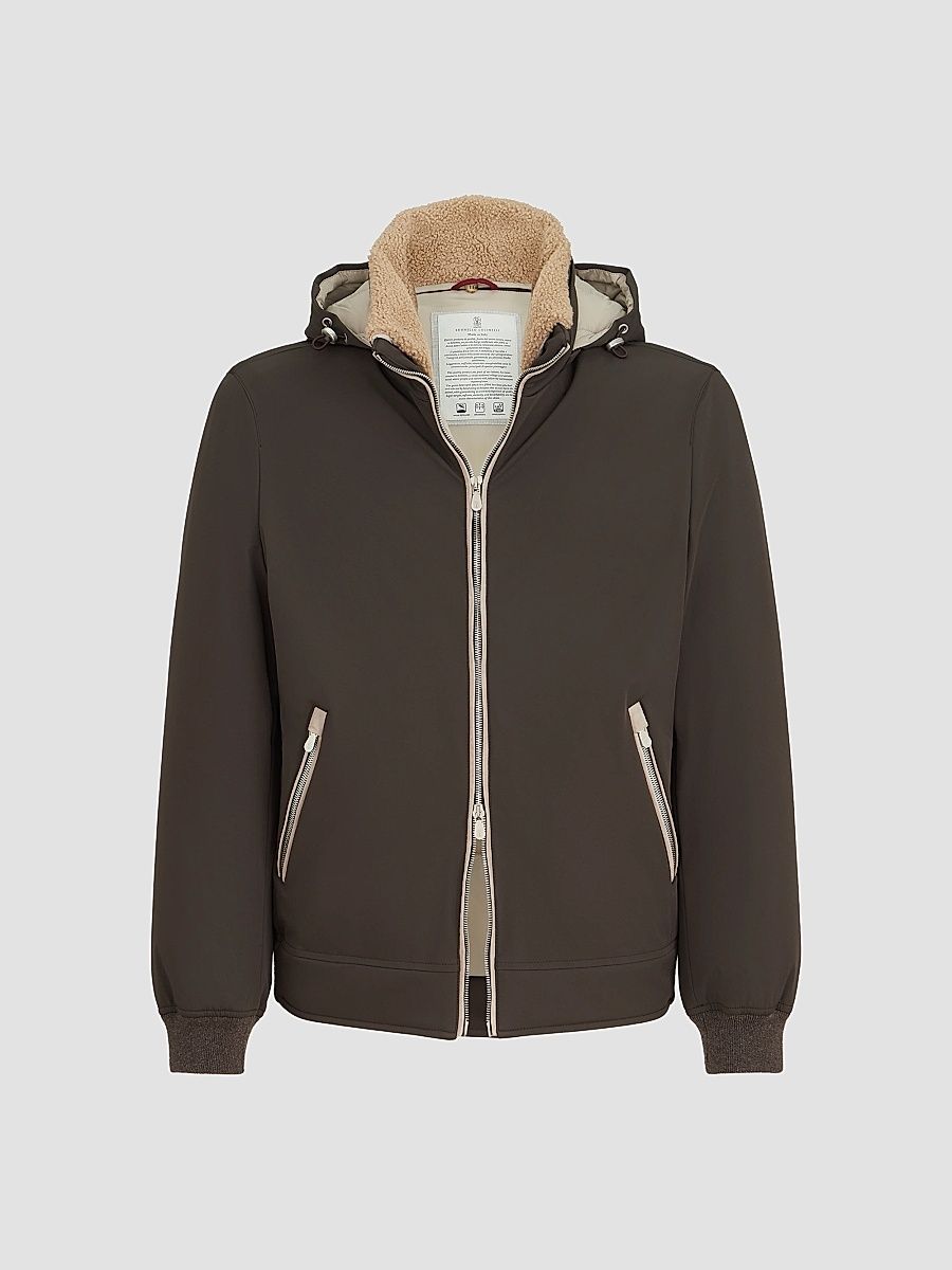 Men's Stretch Bonded Nylon Down Jacket with Detachable Hood - Brown - Size XXS