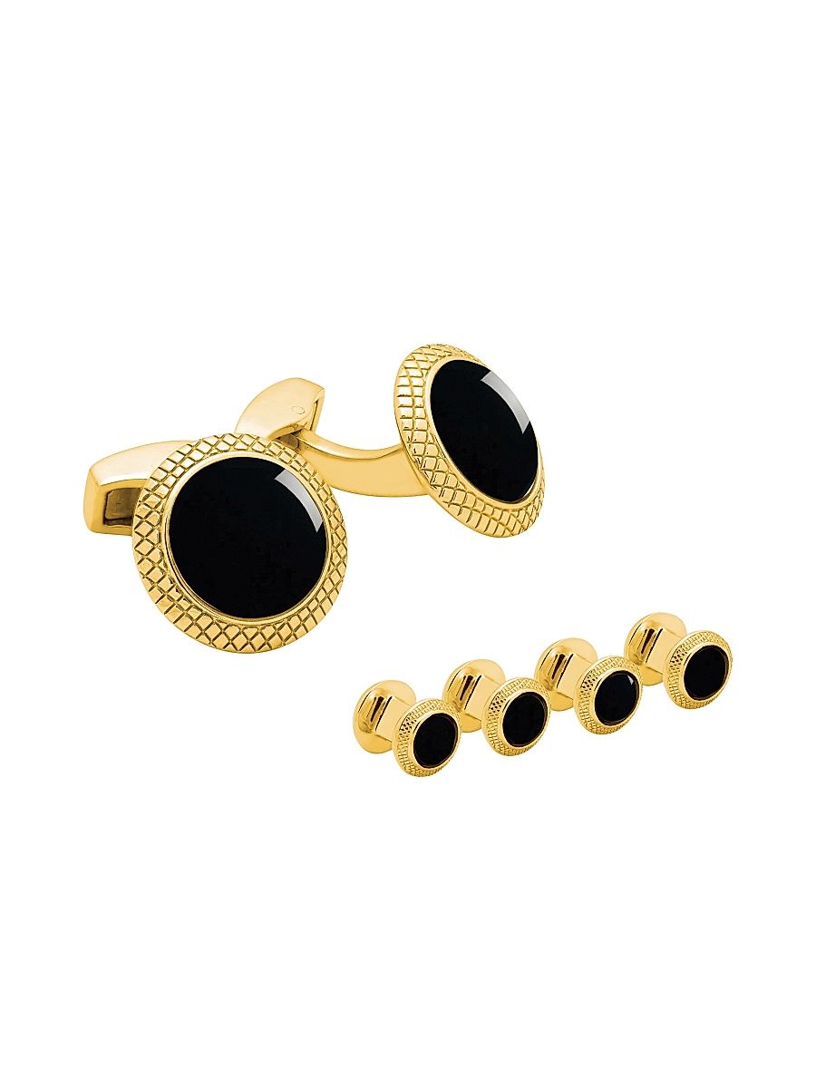 Men's 3-Piece Goldplated & Onyx Cufflink & Studs Set - Gold