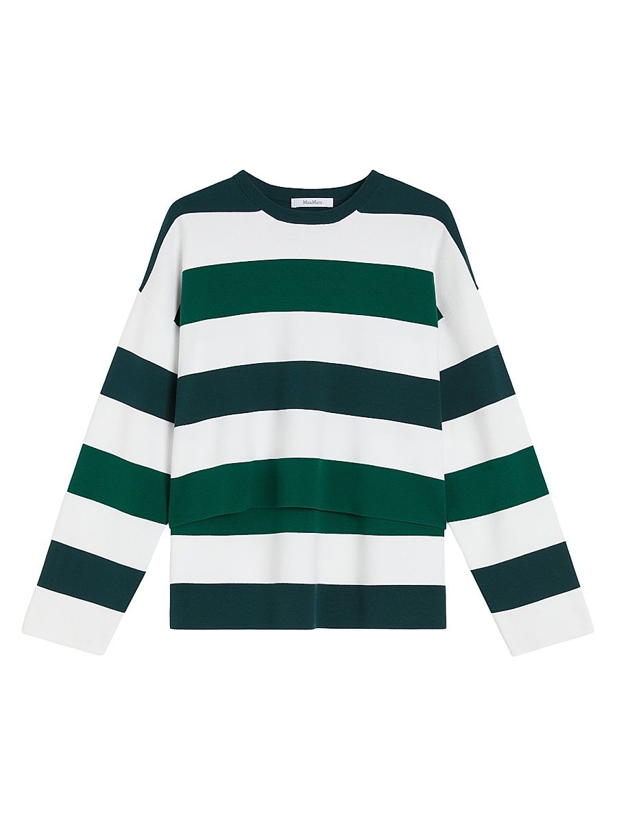 Women's Stretch Viscose Boxy Sweater - Green Multicoloured Stripe - Size XXL