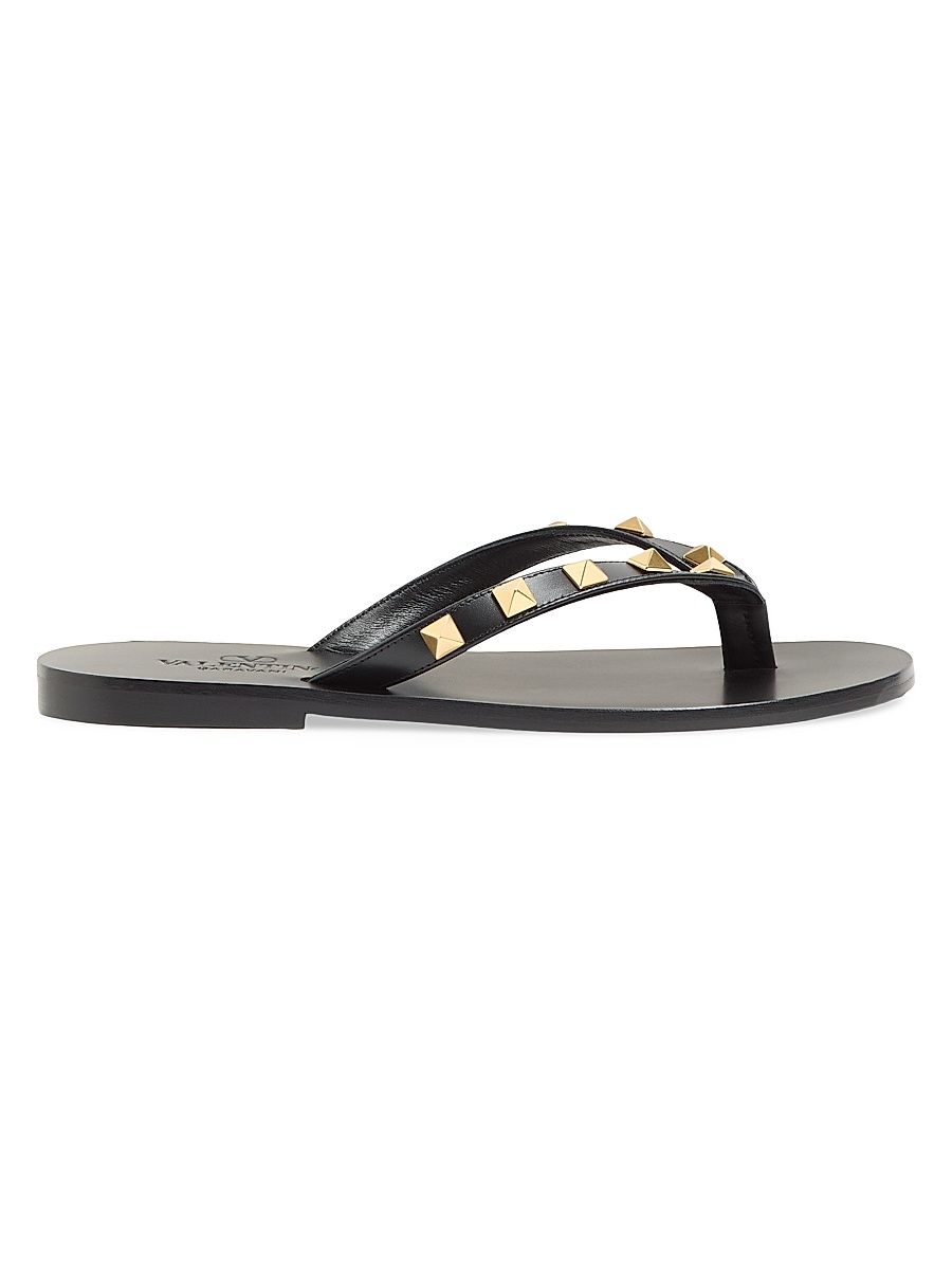 Women's Rockstud Calfskin Thong 05MM Sandals - Black - Size 12