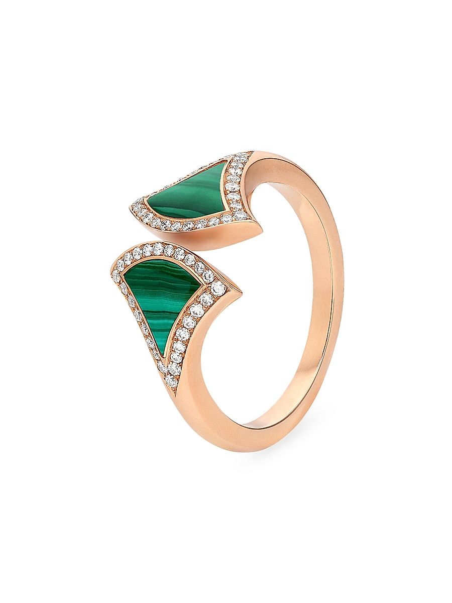 Women's Divas' Dream 18K Rose Gold, Malachite, & Diamond Ring - Malachite - Size 6.5