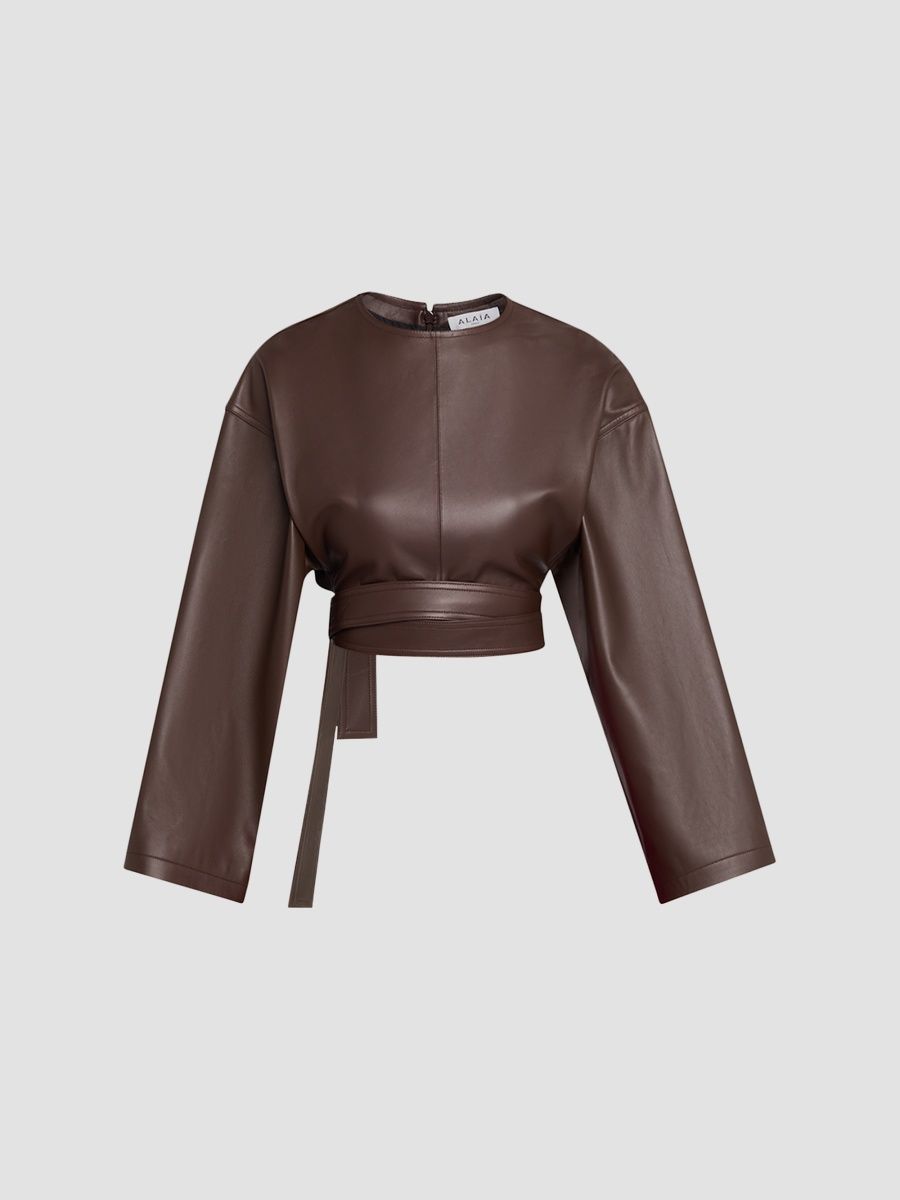 ALAÏA Women's Leather Belted Top - Chocolate - Size 4