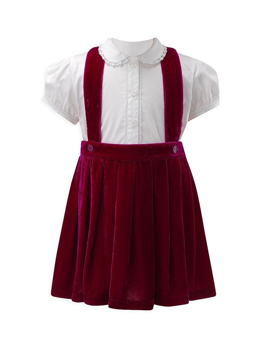 Rachel Riley Girl's Eloise Little Girl's & Girl's Eloise Shirt & Velvet Pinafore Skirt Set - Dark Pink - Size 12