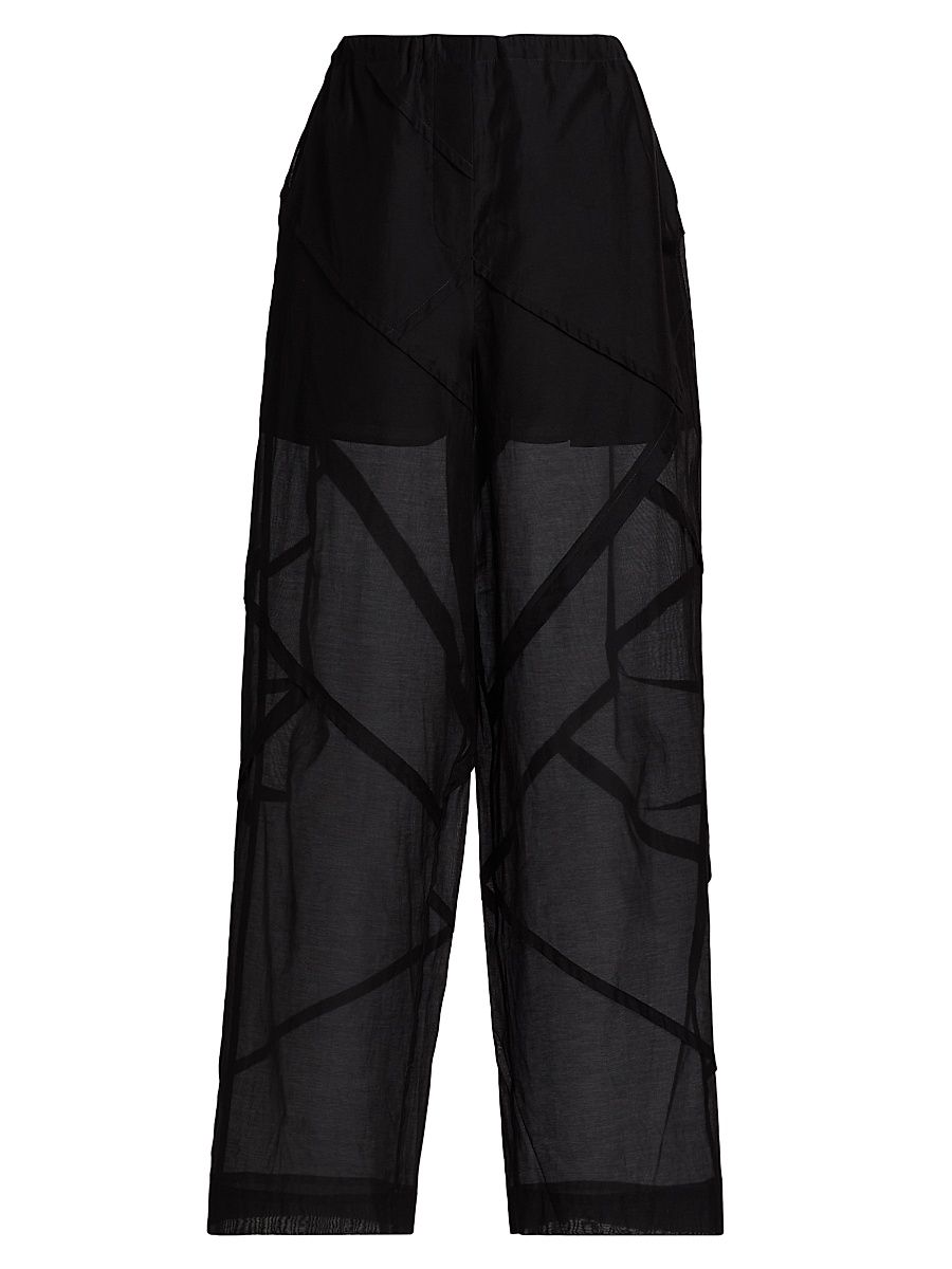 Women's Cotton-Silk Drawstring Parachute Pants - Black - Size Medium
