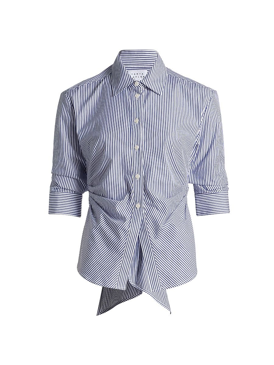 Women's Winslet Striped Cotton Back Bow Shirt - Blue Optic White - Size 14