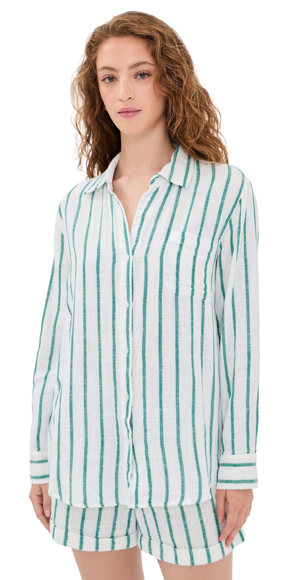 Z Supply Saturdays Stripe Shirt Rainforest L